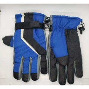 Thinsulate Ski Gloves, L/XL, 40 gram Insulation, Blue Gray Black, drawstring
